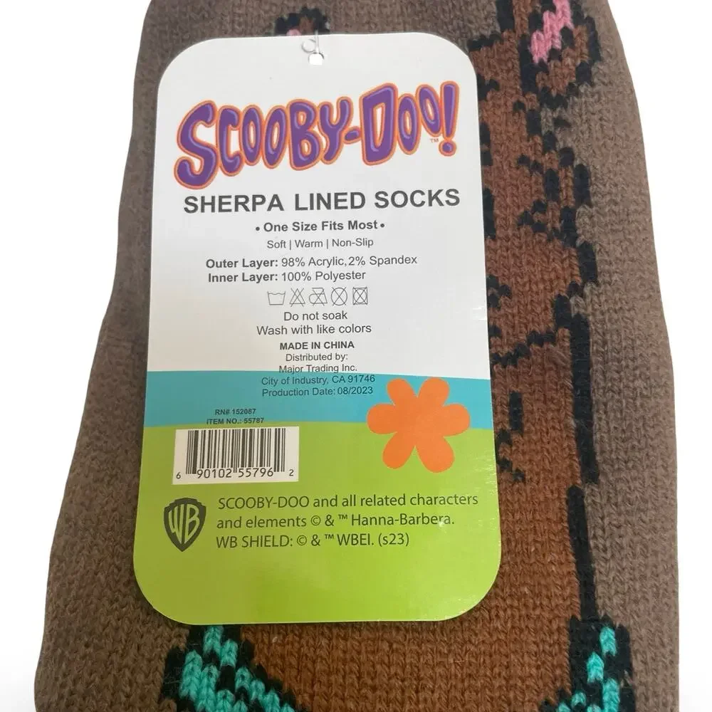 Scooby-Doo Sherpa Lined Slipper Socks Brown Teal Collar Dog Bones NWT One Size